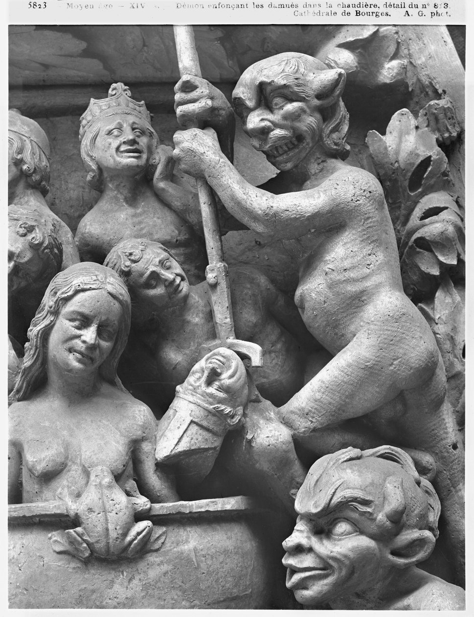 Devil pushing a bishop in the fire, from the Last Judgement of the Cathedral of St. Etienne in Bourges (detail) by French School