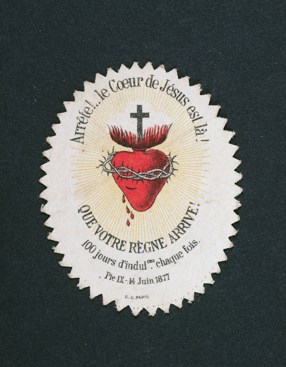 Devotional Image of the Heart of Jesus offering an Indulgence of 100 days by French School