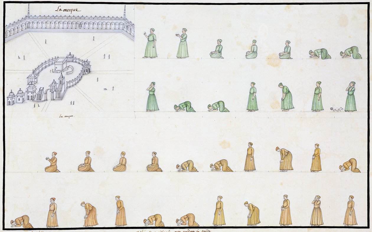 Different Positions of the Body During Prayer from The Gentil Album, Published in 1774 by French School
