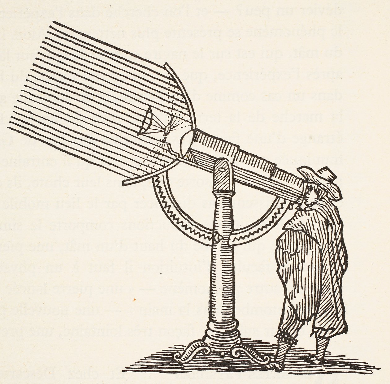 Dioptric telescope, illustration from Histoire de la Nation Francaise, Sciences, Volumes I & II by French School