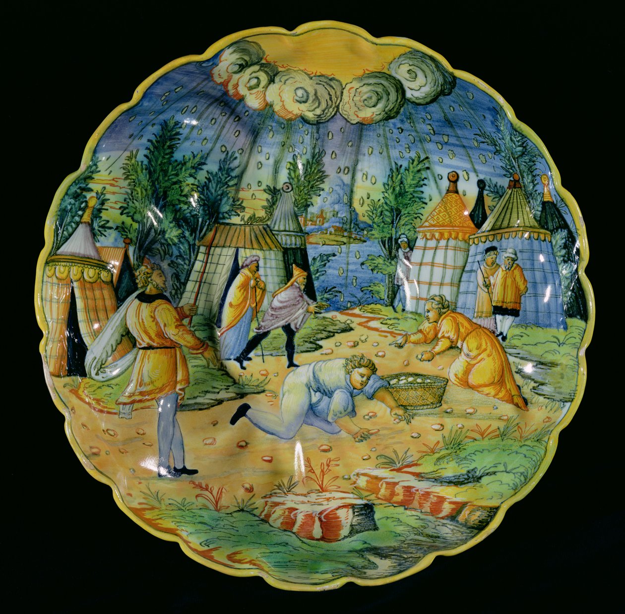 Dish depicting the gathering of manna, made in Nevers or Lyons by French School
