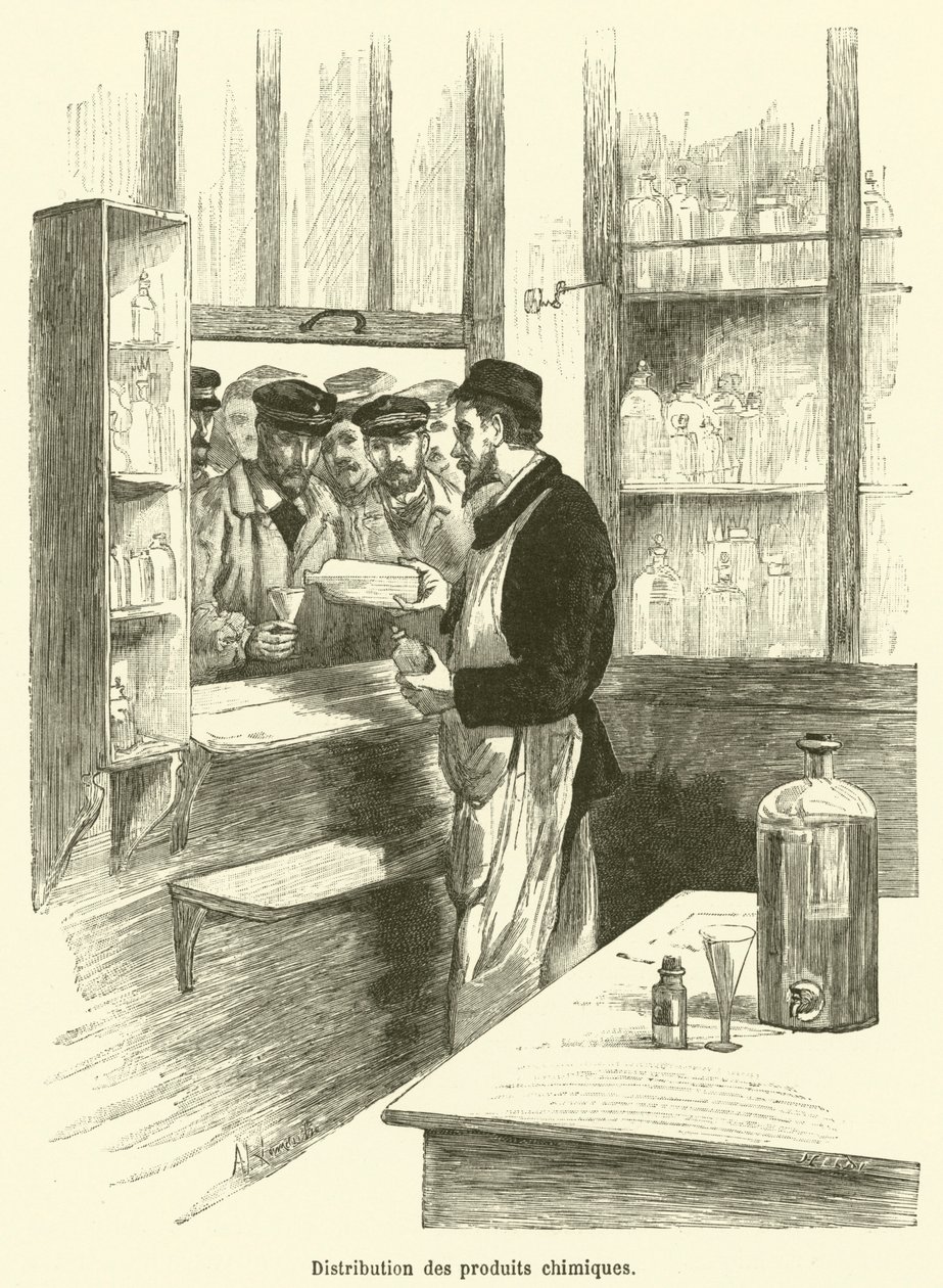 Distribution of Chemical Products (engraving) by French School