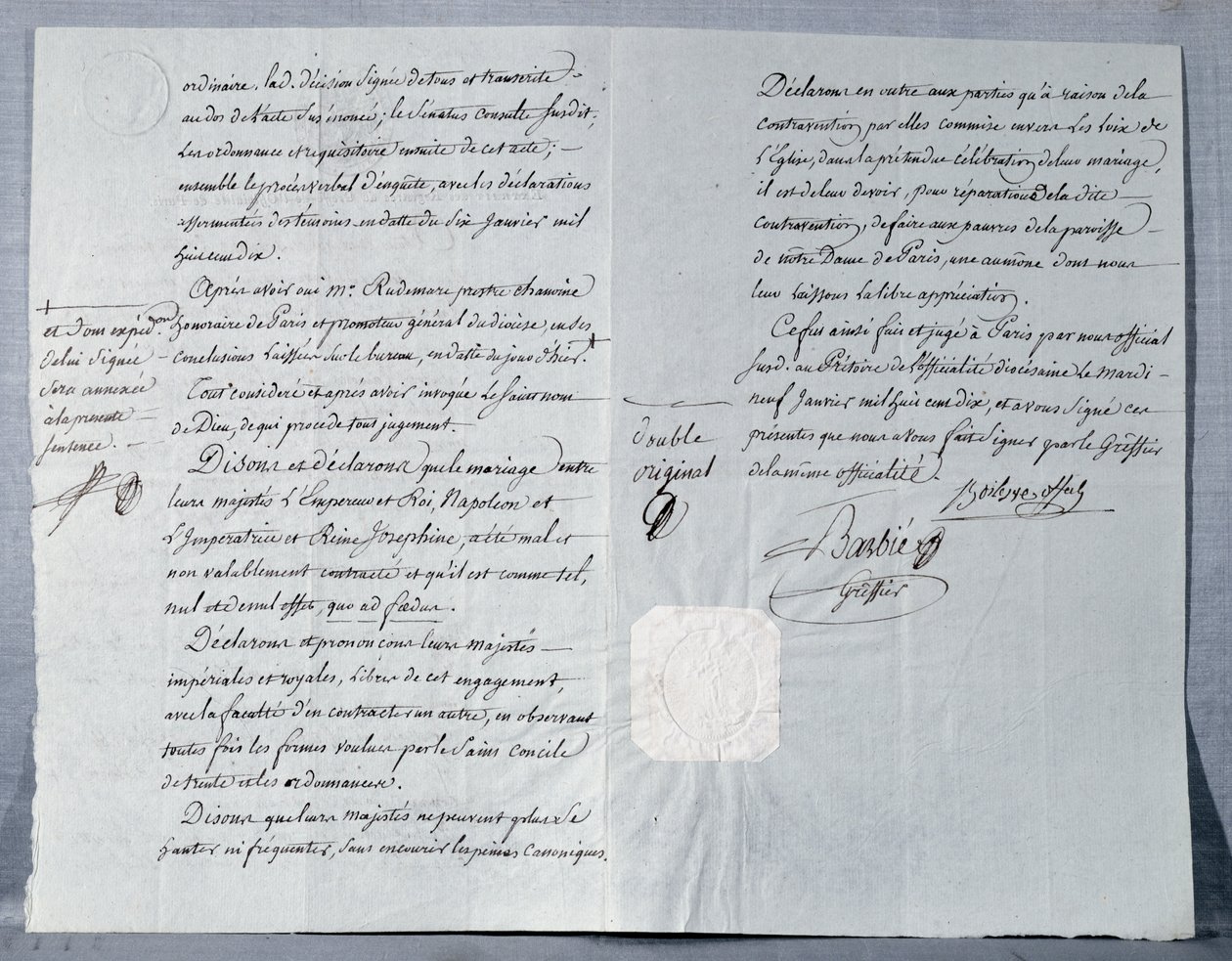Divorce statement of Emperor Napoleon Bonaparte and Empress Josephine, 9th January 1810 by French School