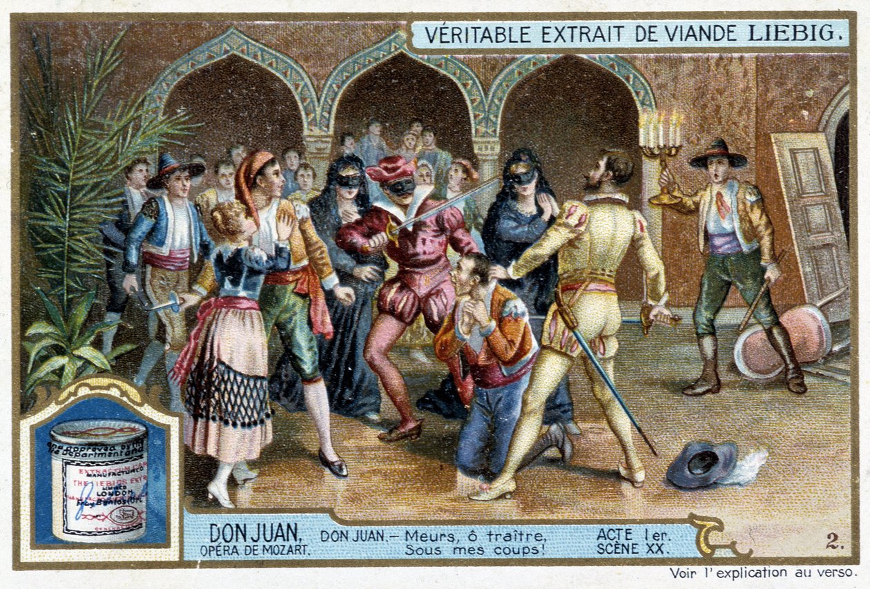 Don Juan: Act I, Scene XX, Don Juan at the masked ball - chromo Liebig by French School