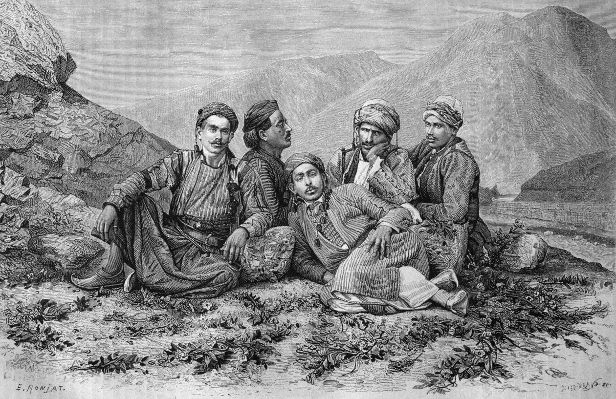 Donkey-drivers, from La Syrie daujourdhui. Voyages dans la Phenicie, le Liban et la Judee. 1875-1880 by Louis Charles Emile Lortet, 1884 by French School
