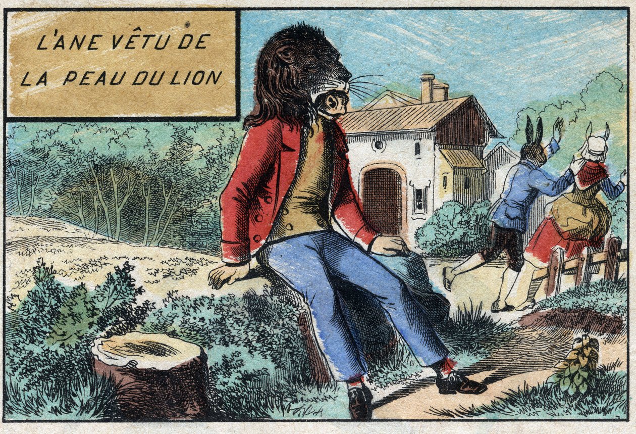 Donkey wearing the skin of the Lion. Fables by Jean de La Fontaine (1621-95). Epinal imaging from the end of the 19th century. by French School
