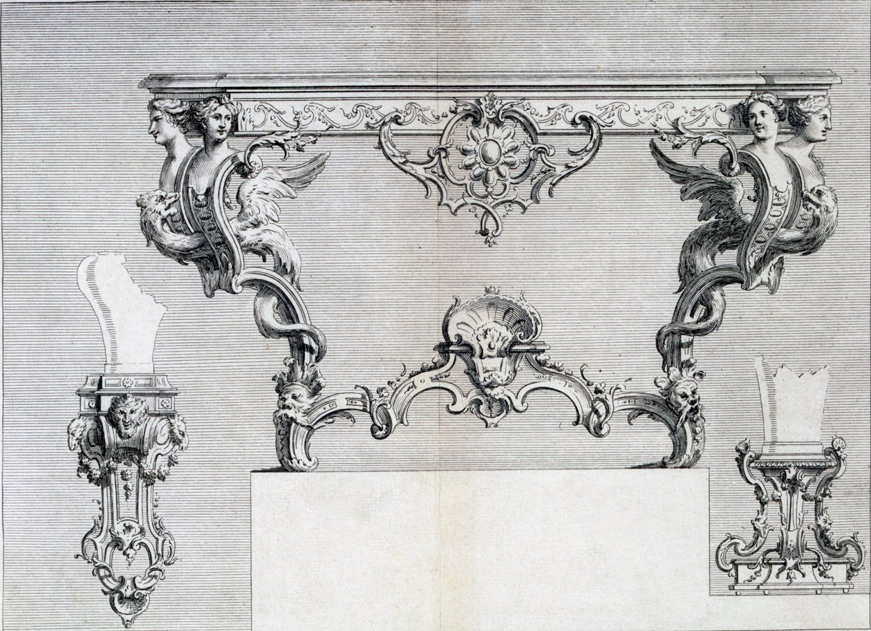 Double branched candlestick with rococo and classical elements, from a pattern book of Neo-classical metalwork designs put together by Duhamel, c.1770s-80s by French School