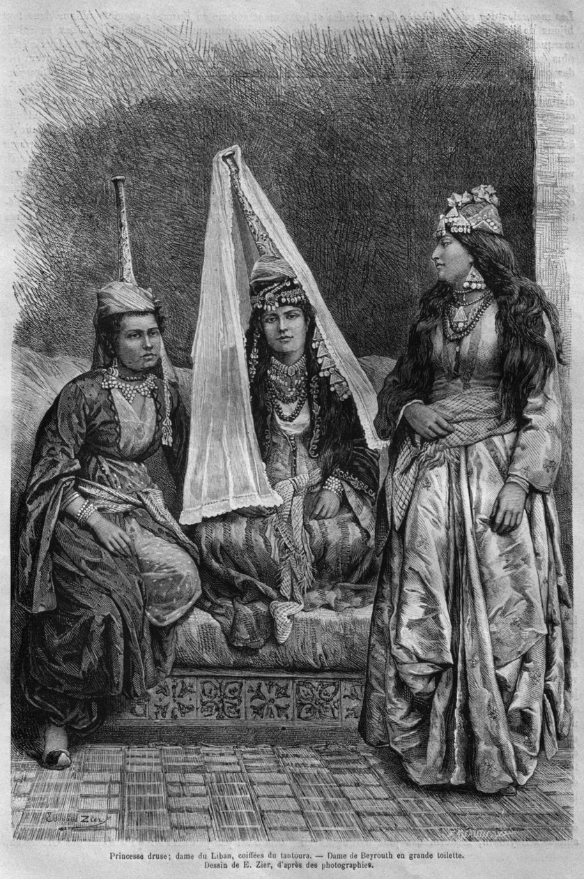 Druze princess, from La Syrie daujourdhui. Voyages dans la Phenicie, le Liban et la Judee. 1875-1880 by Louis Charles Emile Lortet, 1884 by French School