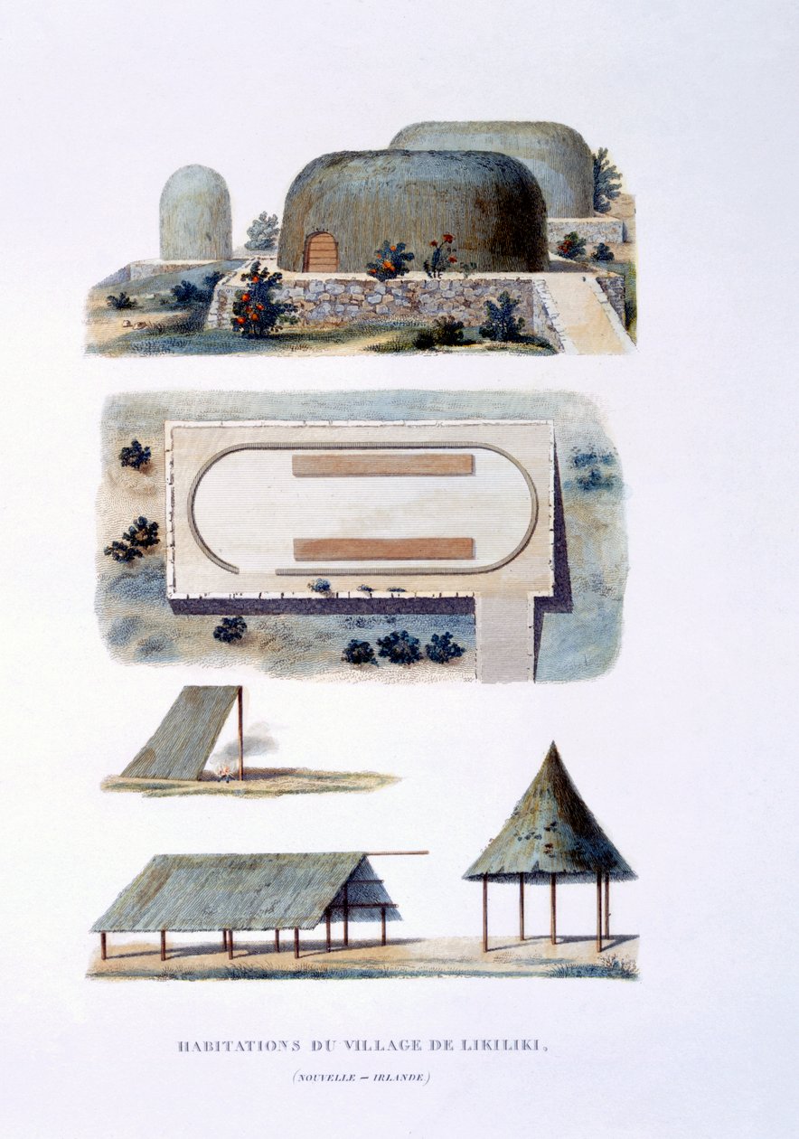 Dwellings in Likiliki Village, New Ireland, 1826 by French School