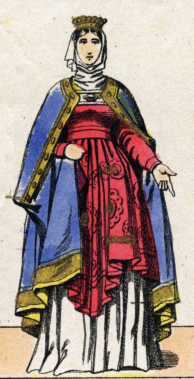 Dynasty of the Capetians: Portrait of Isabelle de Hainaut (1170-1190) Queen of France, wife of Philip II known as Philip Augustus (1165-1223). Epinal imaging from the end of the 19th century. Private collection. by French School