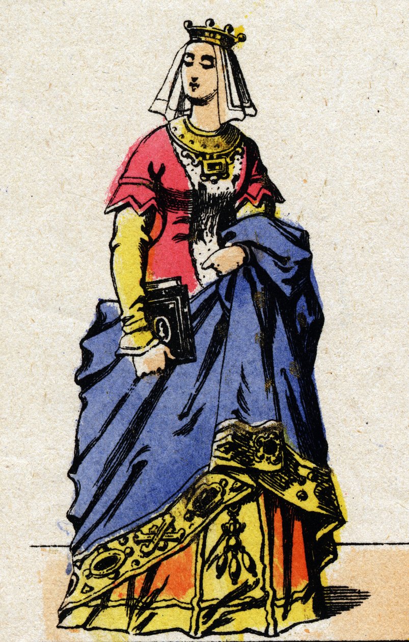 Dynasty of the Valois: Portrait of Charlotte de Savoie (1441-1483) Queen of France, wife of Louis XI of France, known as the Prudent (1423-1483). Epinal imaging from the end of the 19th century. Private collection. by French School