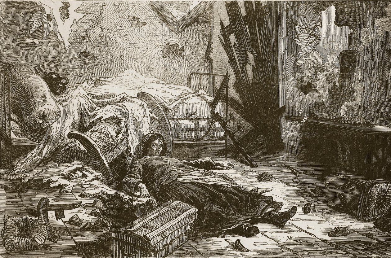 Effects of the explosion of a shell a house in the suburbs, May 1871, illustration from 