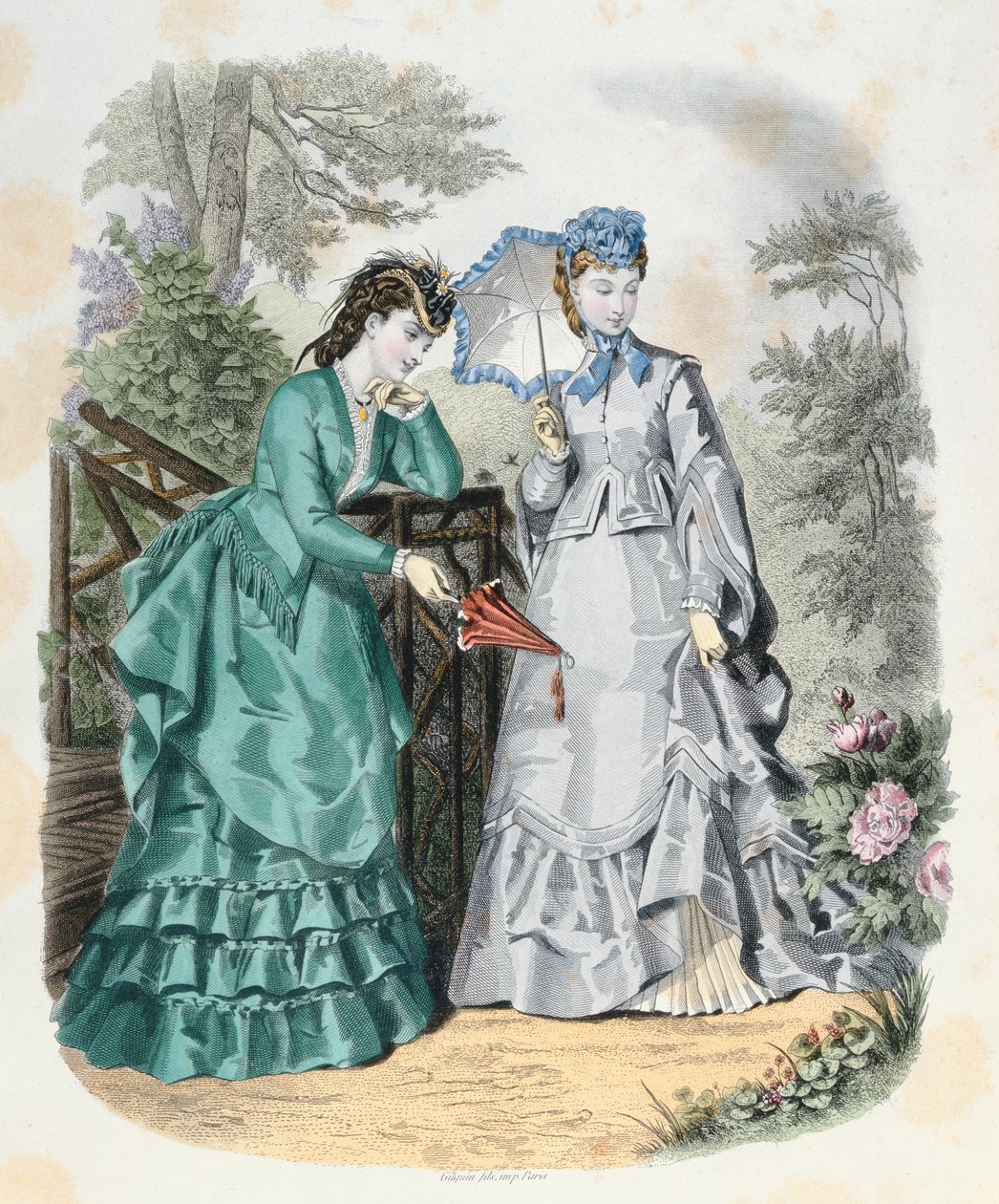 Elegant Women in a Garden, from La Mode Illustrée, 1871 by French School