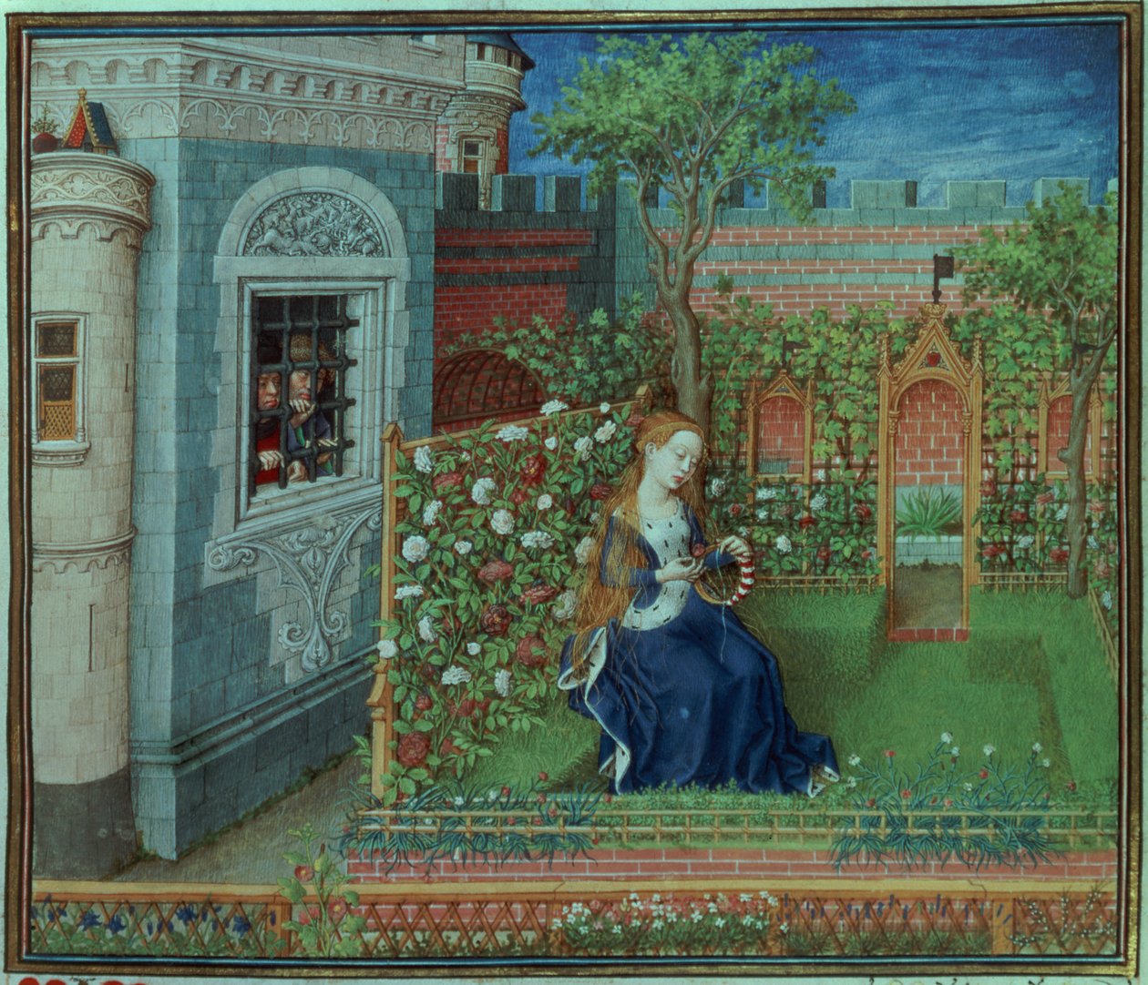 Emelye in her garden. The imprisoned knights Palamon and Arcite by French School