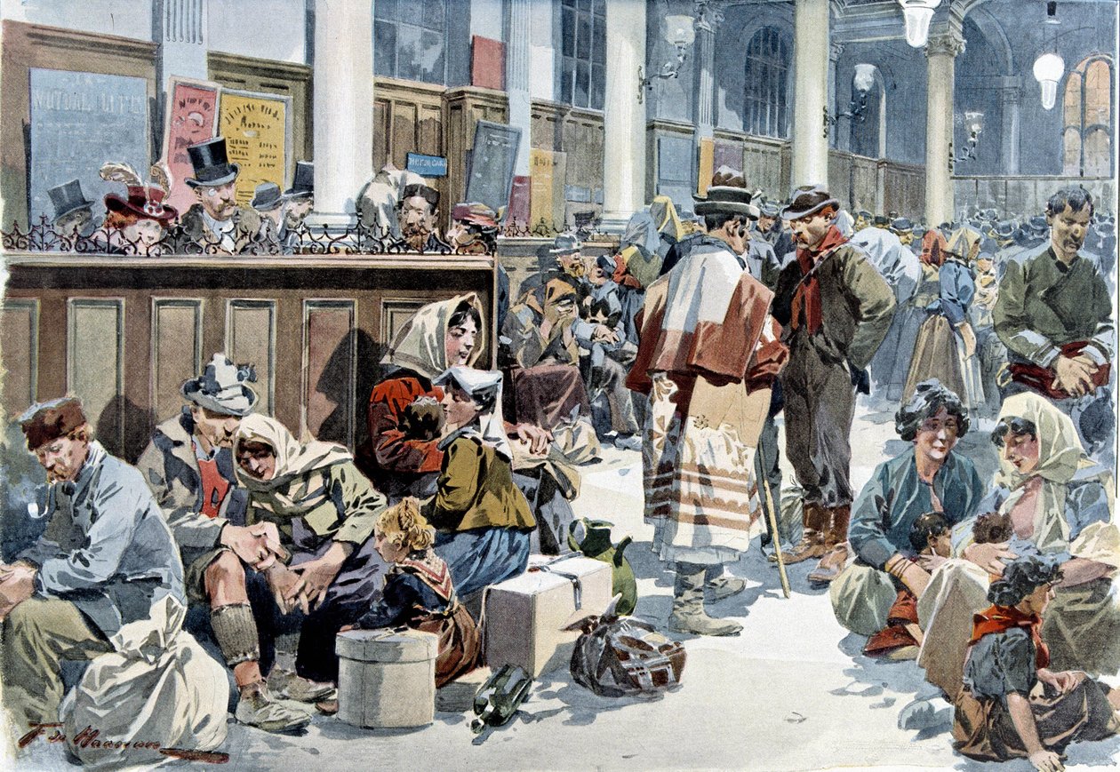 Emigrants Passing by Train Station St Lazare in Paris, en Route to America, Late 19th Century by French School