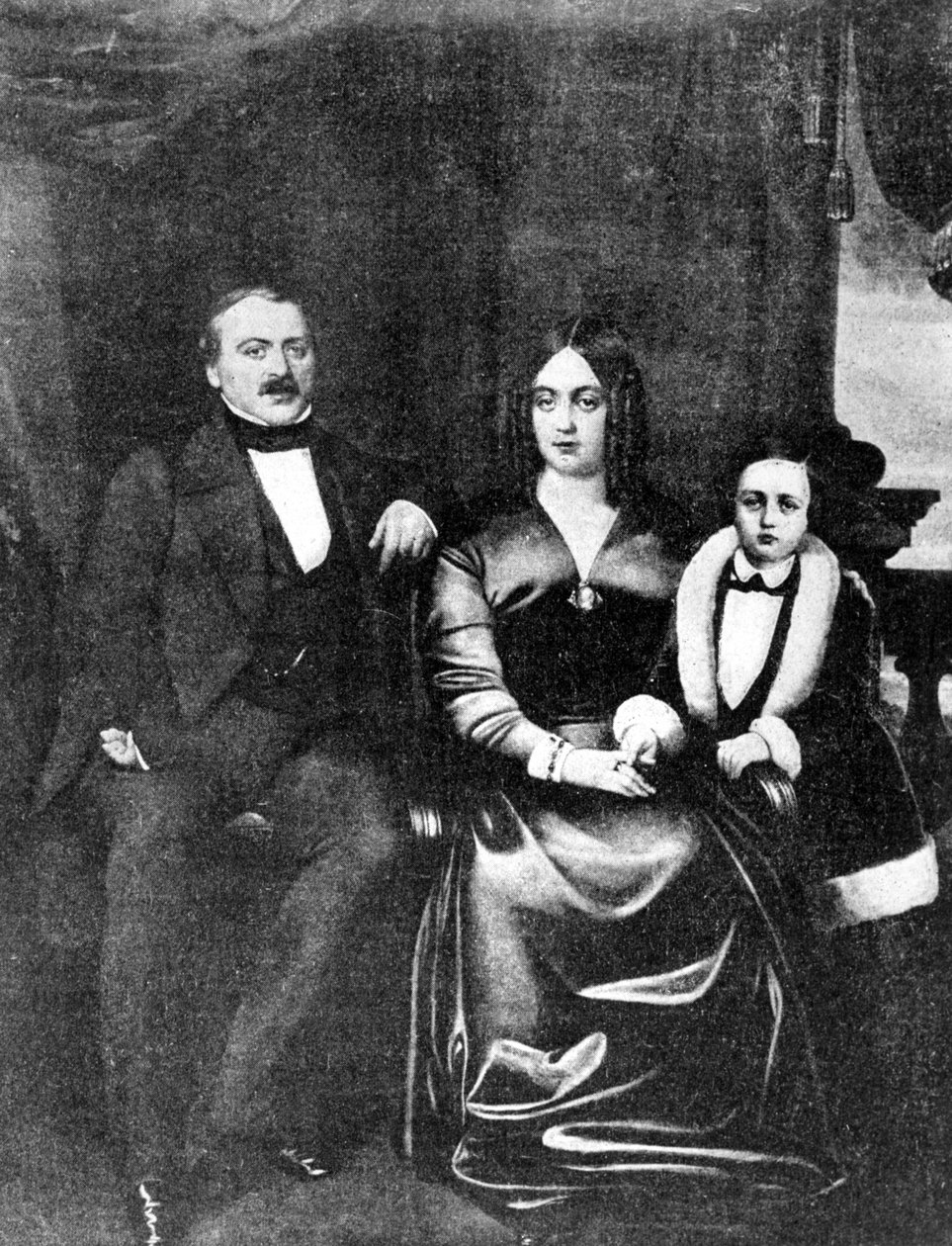 Emile Zola and his parents, c.1846 by French School