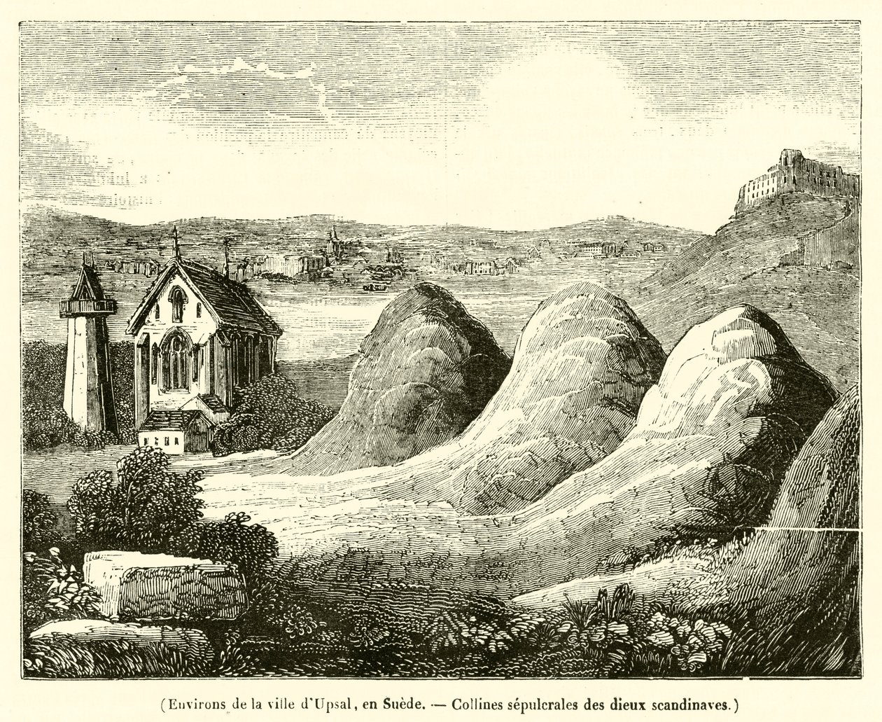 Surroundings of the City of Uppsala, Sweden, Burial Mounds of the Scandinavian Gods by French School