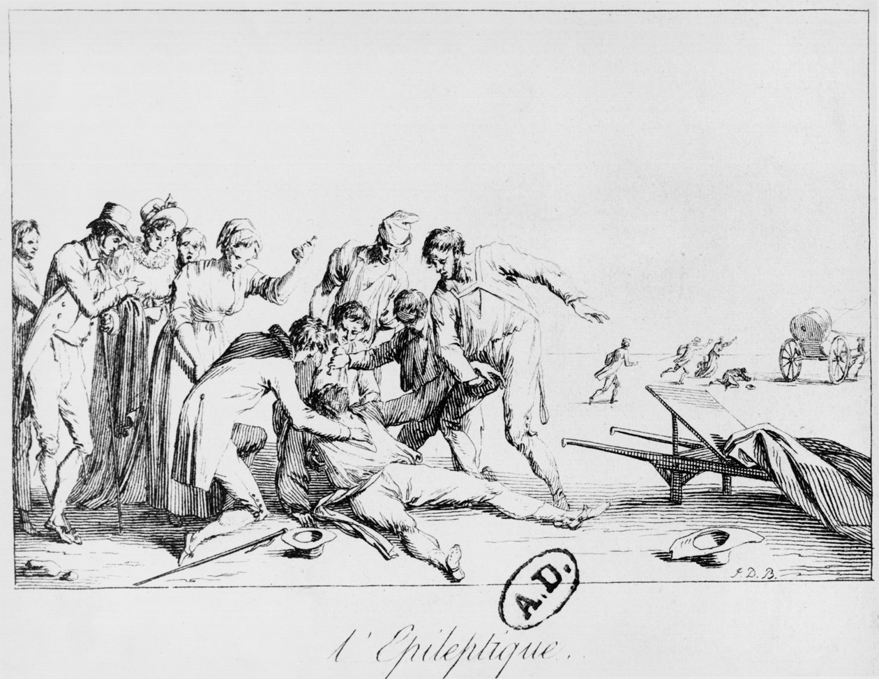 Epileptic attack in the street, c.1800 by French School