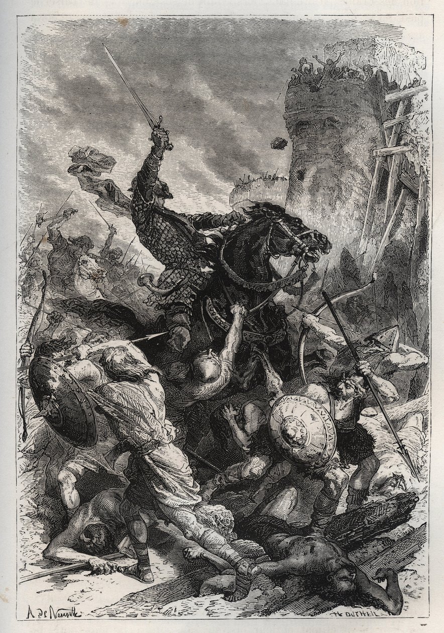 Eudes, king of the Franks, leads the battle against the Normans and victoriously defends Paris - Eudes in battle against the Normans - The history of France told to my grandchildren - by Francois Guizot - 1872-1876 by French School