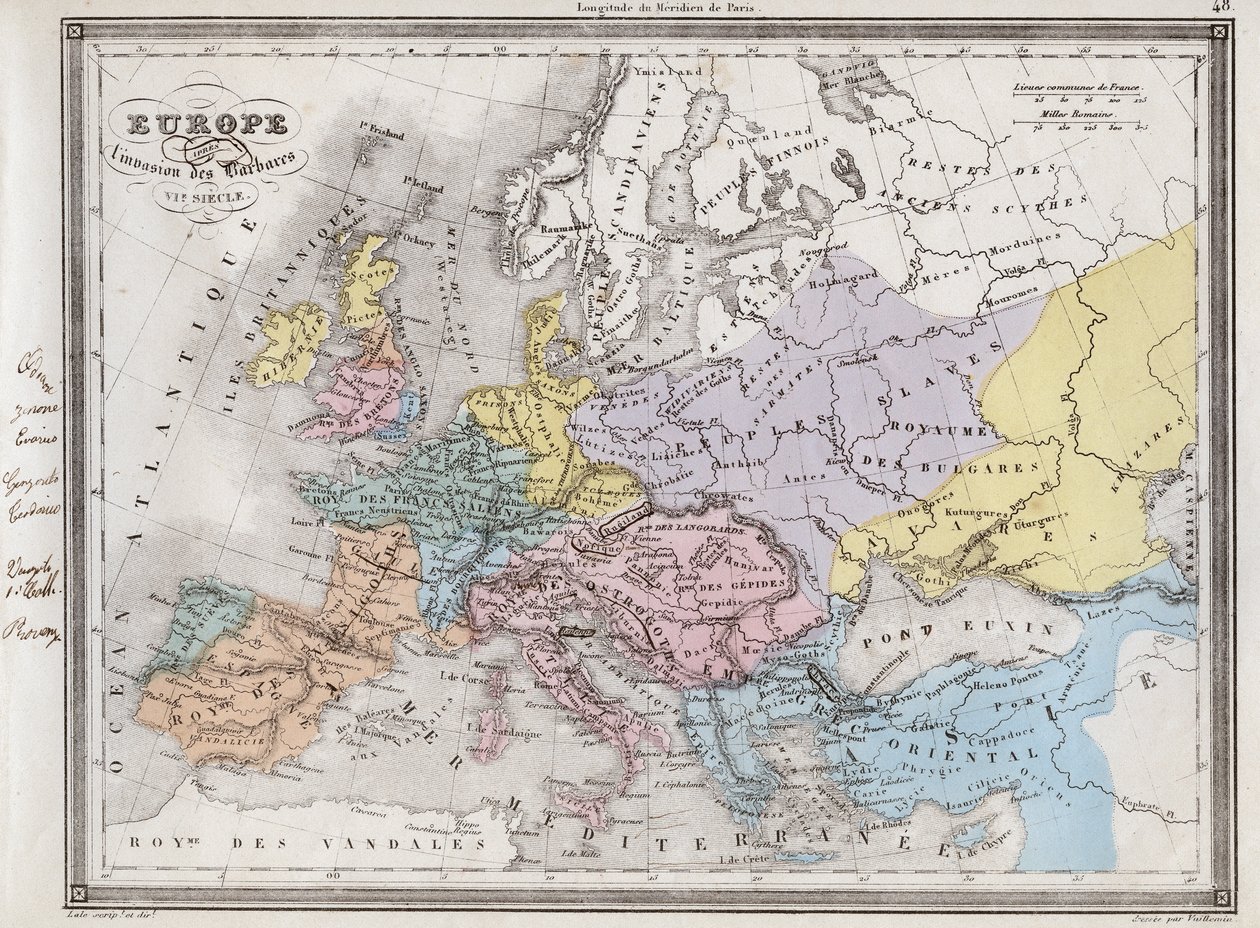 Europe After the Invasion of the Barbarians in the 6th Century - Plate Extracted from 