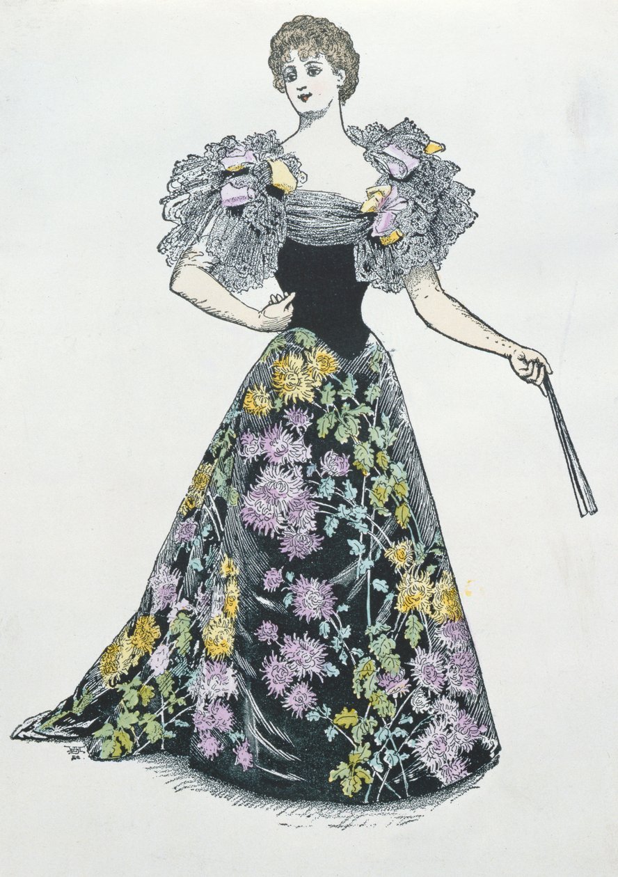 Evening Dress with Chrysanthemum Motif, 1894 by French School