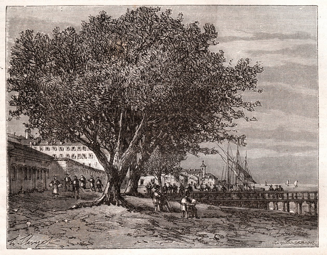 Evian-les-Bains - Haute-Savoie - engraving in La France illustree: geography, history, statistical administration by V.-A. Malt-Brown. 1884 by French School