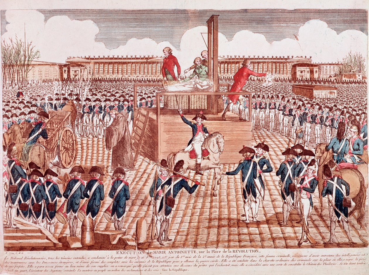 Execution of Marie Antoinette, Queen of France, Place de la Revolution, Paris, October 16th 1793 (engraving) by French School