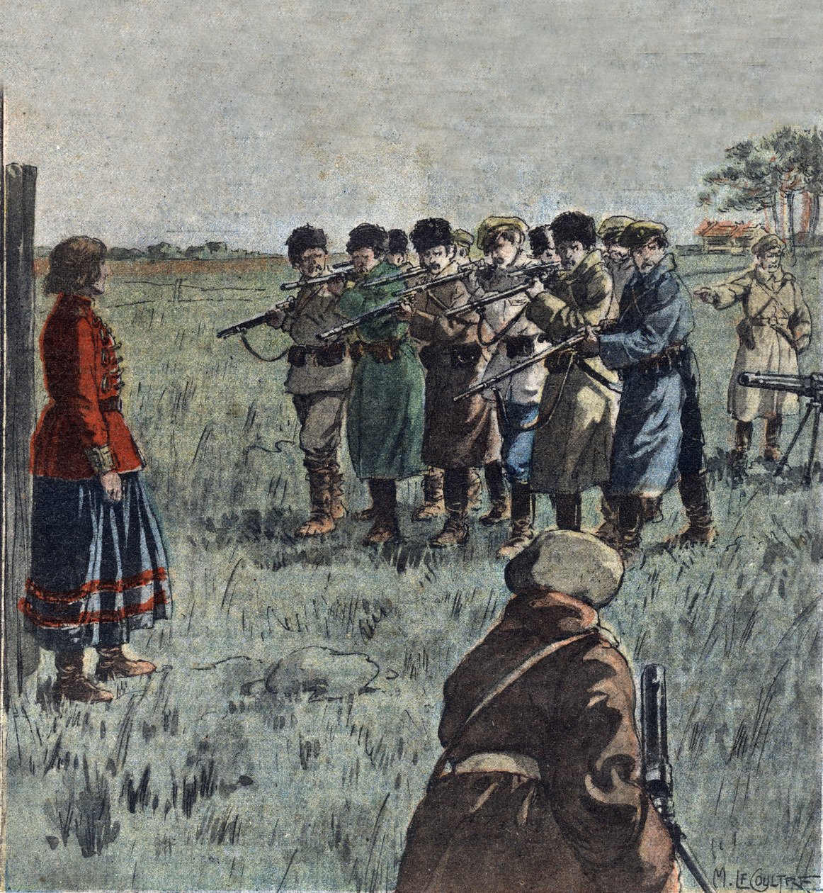Execution of the Ukrainian Anarchist, Marie Nikiforova, by Soviet Soldiers, illustration from 