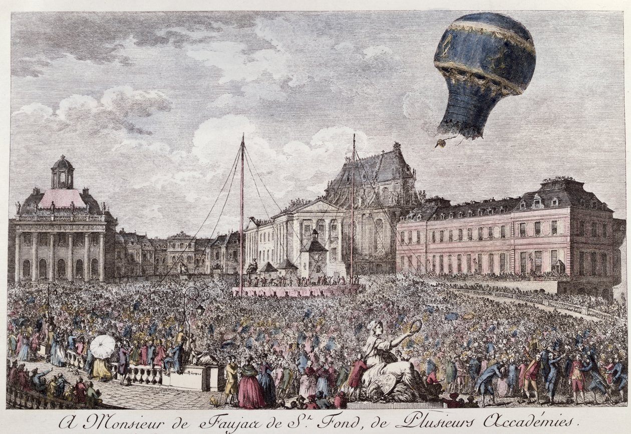 Experiment at Versailles of the Montgolfier Brothers with the Flight in a Montgolfiere Hot Air Balloon of a Cock, a Duck and a Sheep by French School