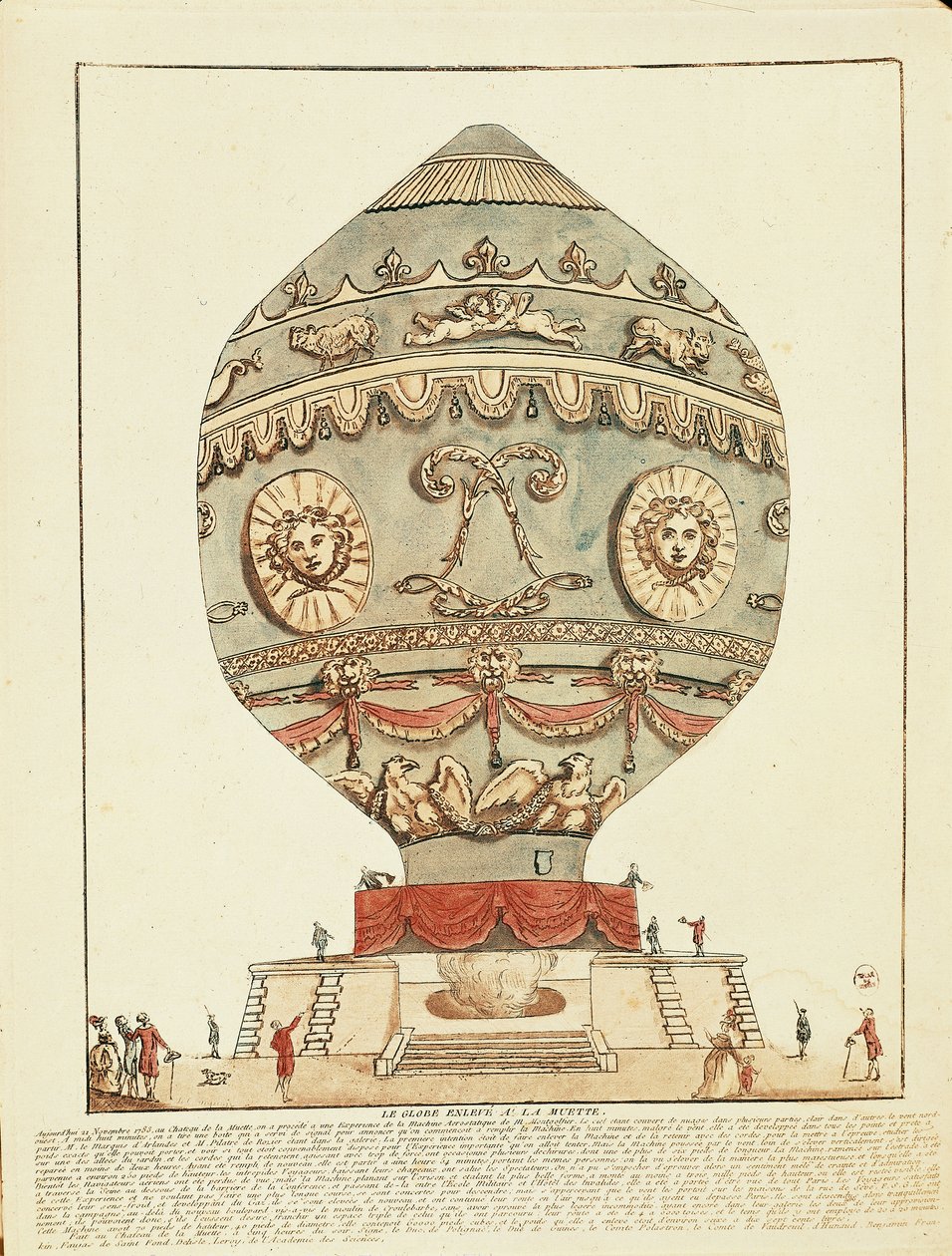 Experiment by Montgolfier brothers with hot air balloon at La Muette Castle by French School