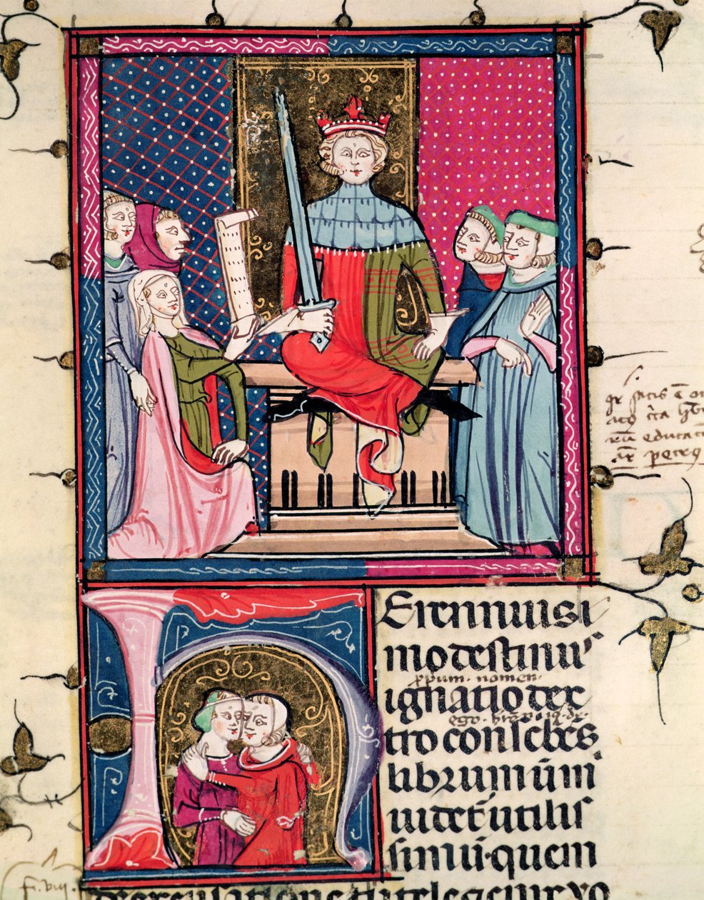 Conjugal Law, an adulterous wife appearing in court, from Justiniani in Fortiatum by French School