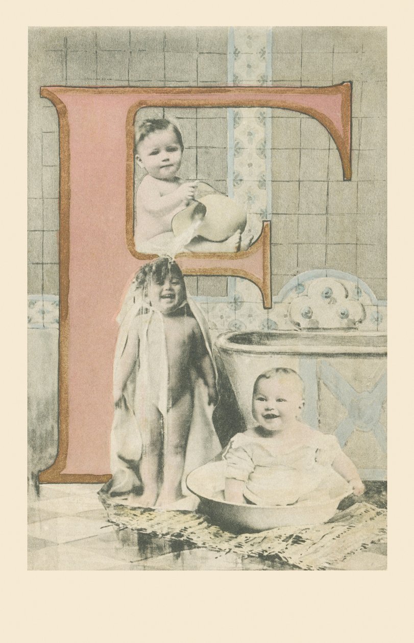 Three babies in the bathroom by French School