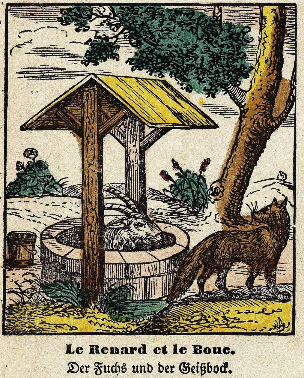Fables de La Fontaine: the fox and the good. Image of Epinal, first half of the 19th century by French School