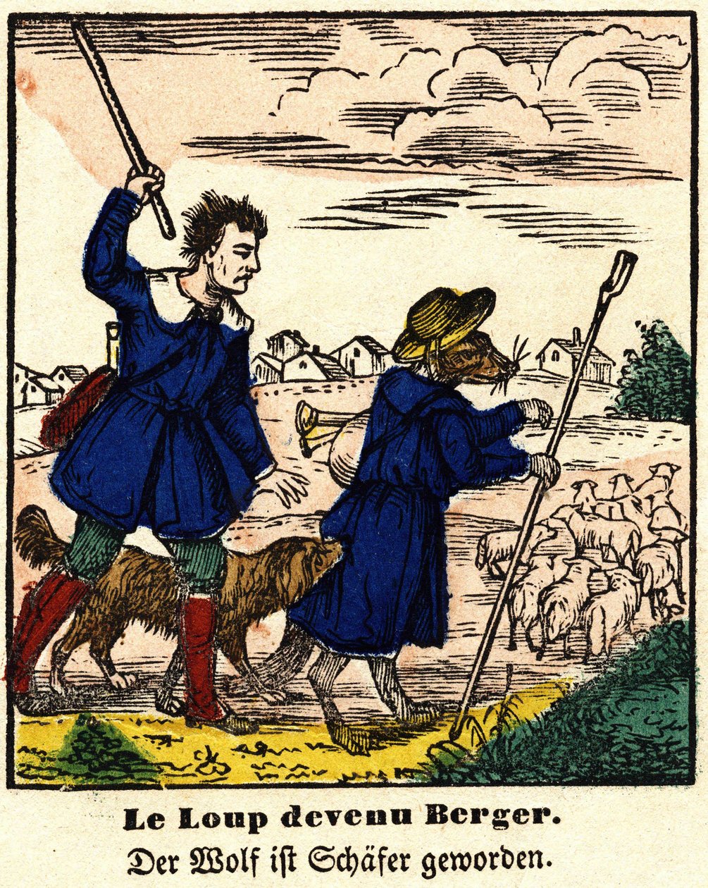 Fables from La Fontaine: the wolf became shepherd by French School