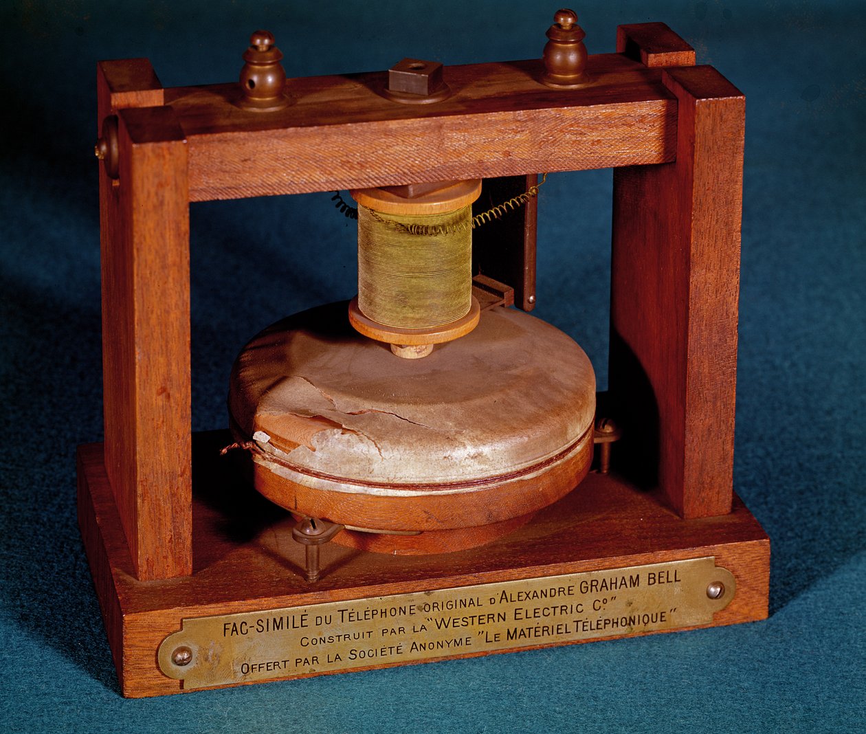 Facsimile of the telephone invented by Alexander Graham Bell made
