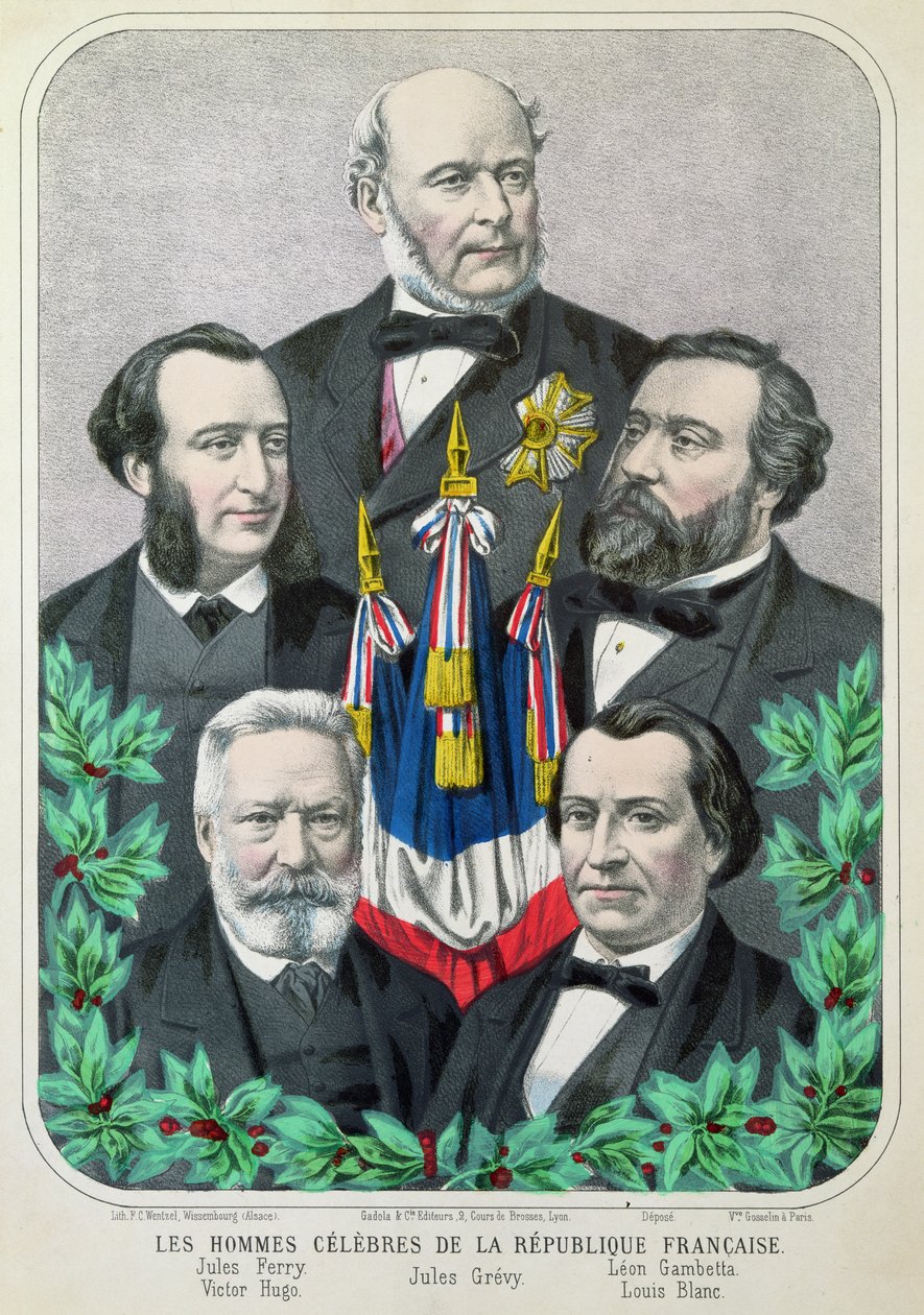 Famous Men of the French Republic: Jules Ferry (1832-93) Jules Grevy (1807-91) Leon Gambetta (1838-82) Victor Hugo (1802-85) and Louis Blanc (1813-82) 1873 by French School