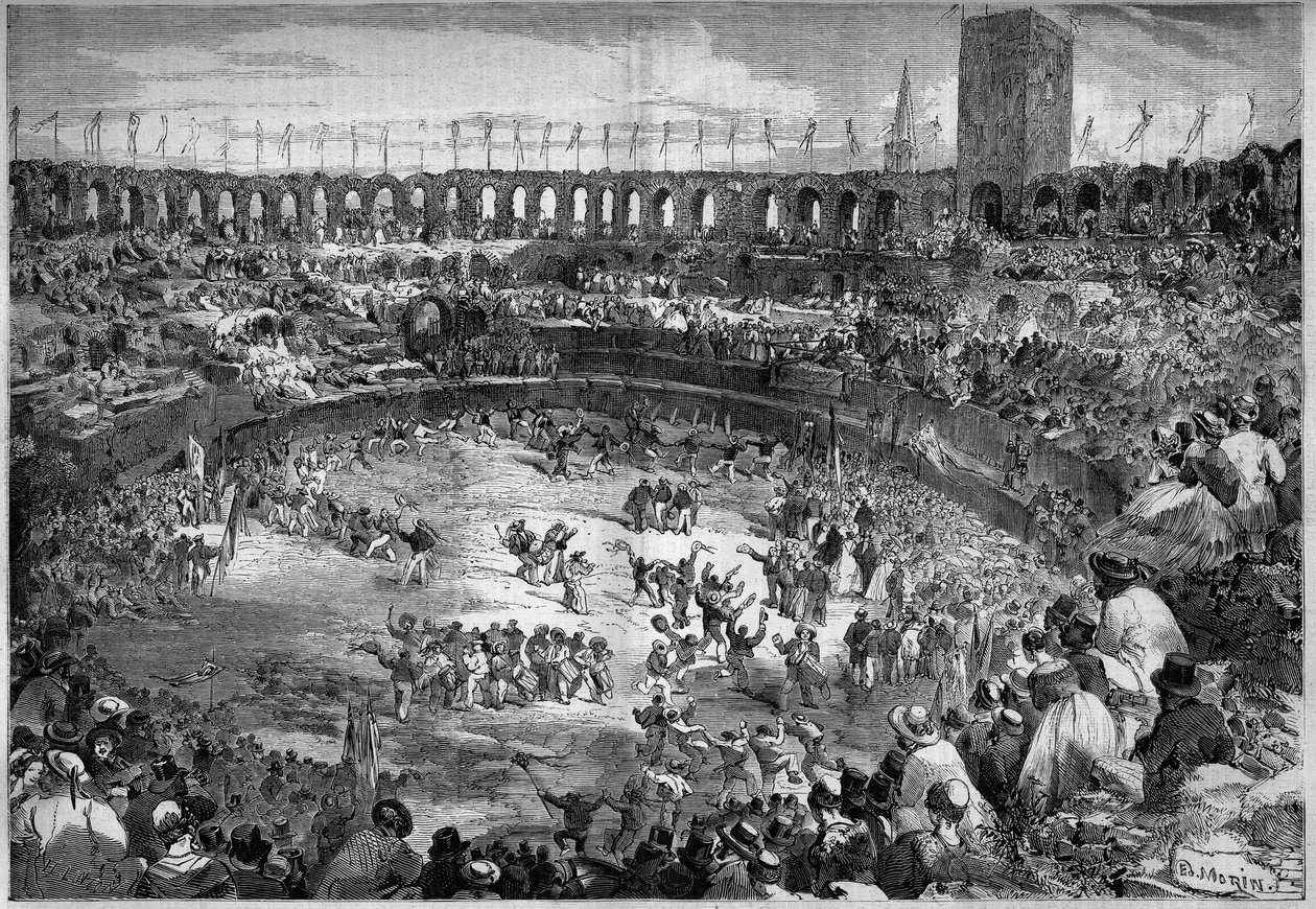 Farandole danced in the arena of Arles (Bouches du Rhone) by French School