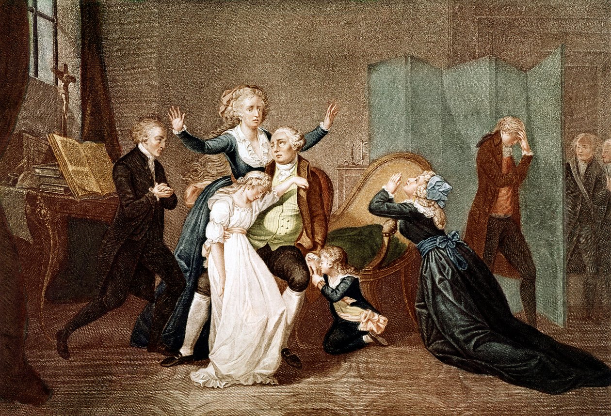 Farewell to Louis XVI by his Family in the Temple, 20th January 1793 - The last interview of Louis XVI with his family (Marie Antoinette and their children Marie Therese or Madame Royale (1778-1851) and Louis XVII (1785-1795), the eve of his execution by French School