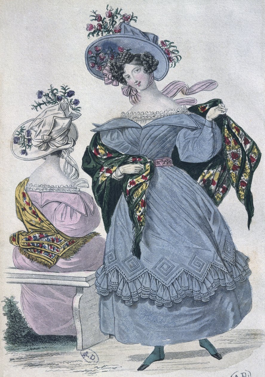 Fashion plate, Paris, illustration from Le Petit Courrier des Dames, 1830 by French School