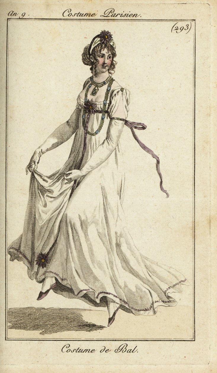 Fashionable woman dancing in a ball gown by French School