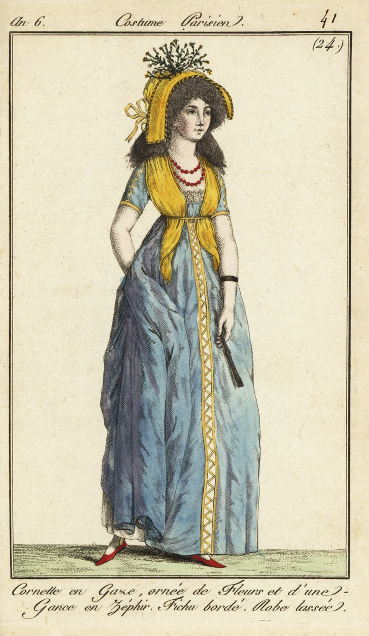 Fashionable woman in a gauze cornette, Tivoli Gardens by French School