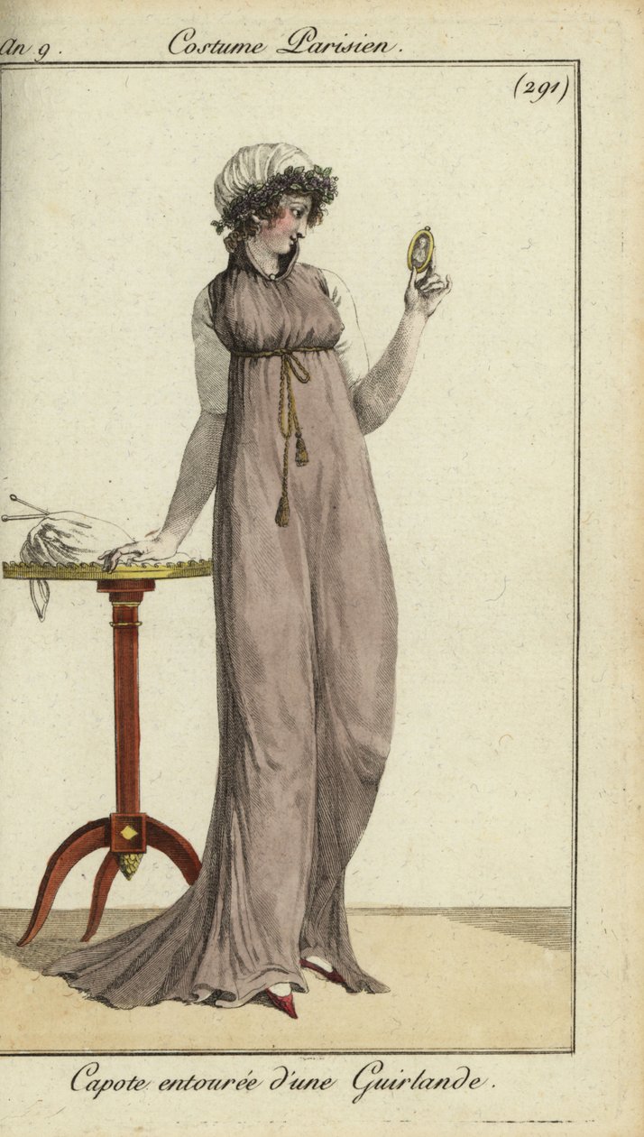 Fashionable woman looking at a locket by French School