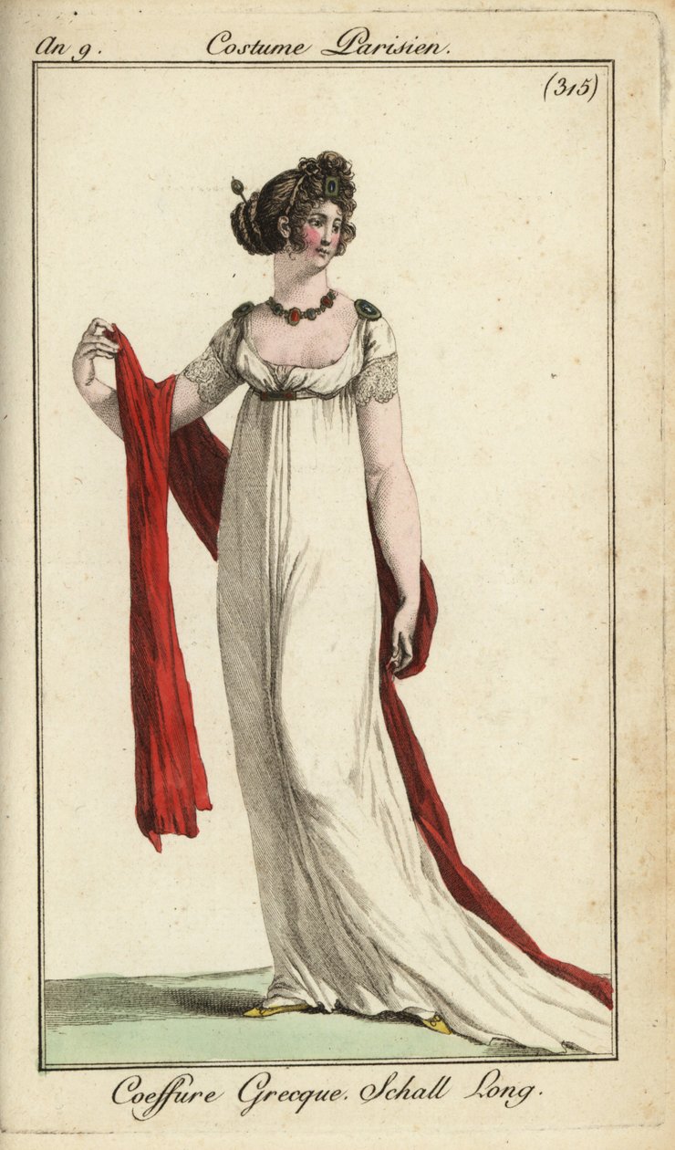 Fashionable woman or Merveilleuse in ancient Greek hairstyle by French School