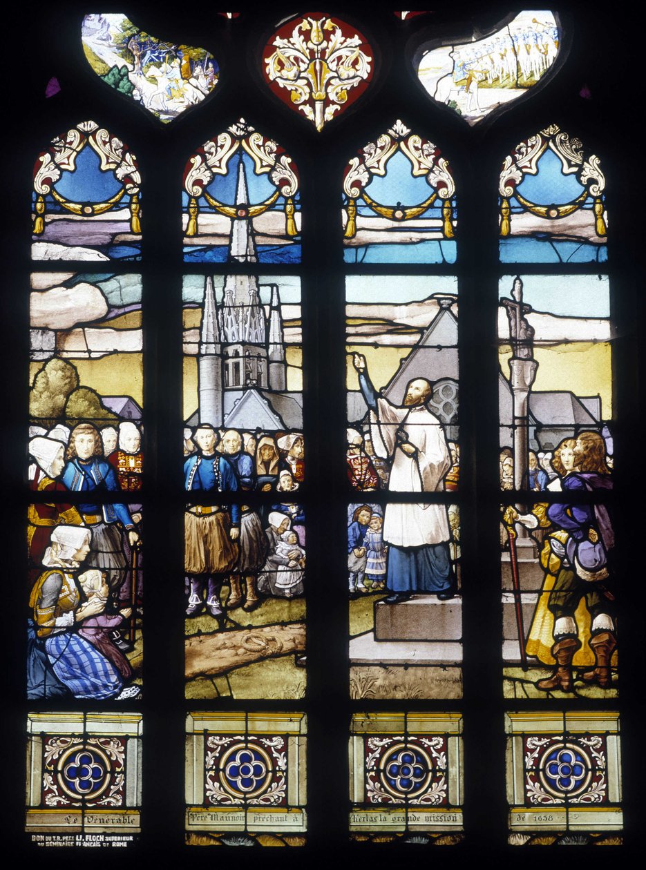 Father Maunoir preaching in Kerlas the great mission of 1658 - stained glass windows of St Germain church in Kerlaz by French School