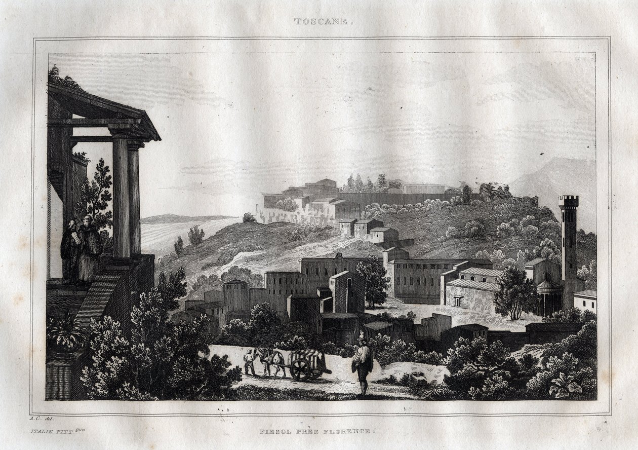 Fiesole - Tuscany - Engraving from “Picturesque Italy” by M. de Norvins, Ch. Nodier 1834-1836 by French School