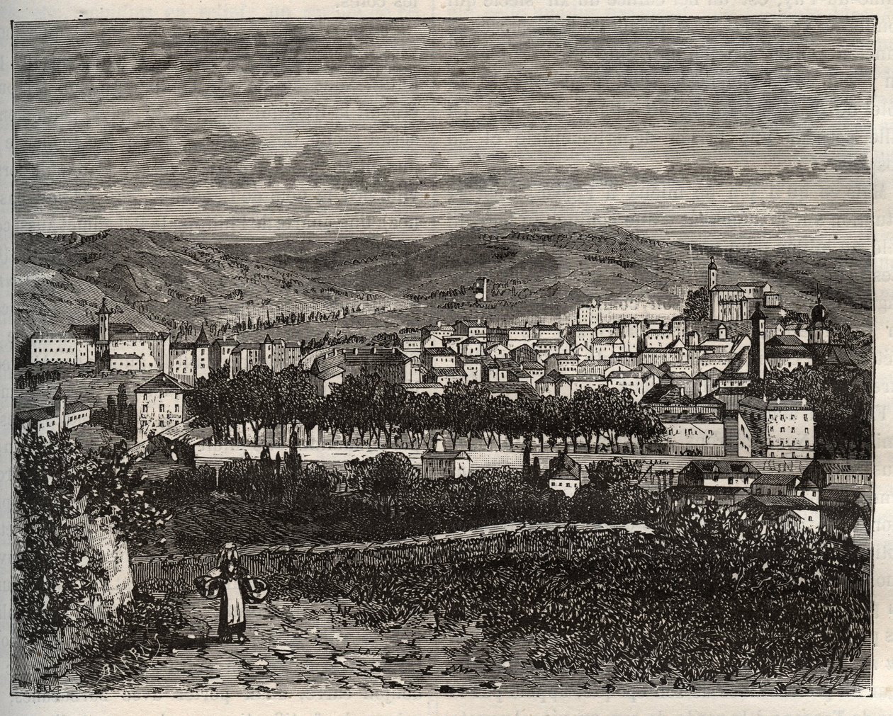Figeac - Lot, in the Midi-Pyrenees region - engraving from 