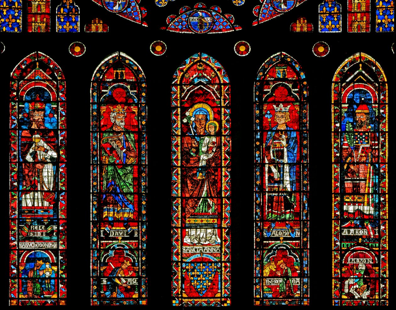 Figures Beneath the North Rose Window: Melchisedek, David, St Anne, Solomon, Aaron and Scenes by French School