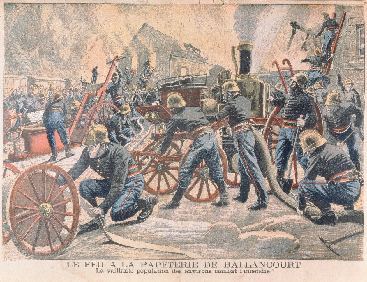 Firemen Fighting a Fire at a Paper Mill in Ballancourt, from Le Petit Journal, 1905 by French School