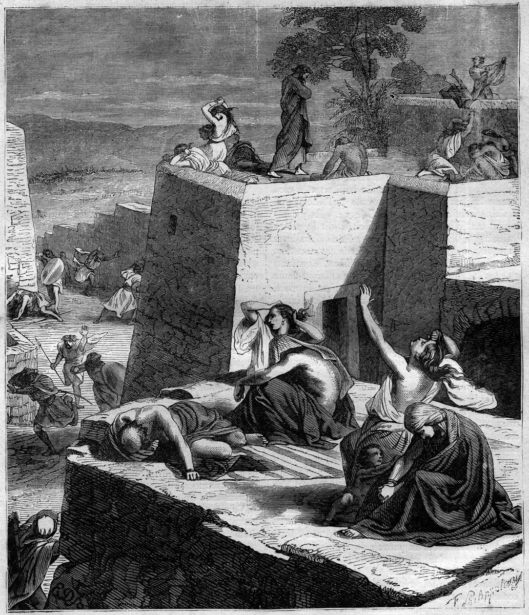 First Crusade: The German Crusades crush the Hungarians and set the cities on fire. Engraving in Histoire des Papes-Rois-Queen and Empereurs a travers les centuries by Maurice Lachatre by French School