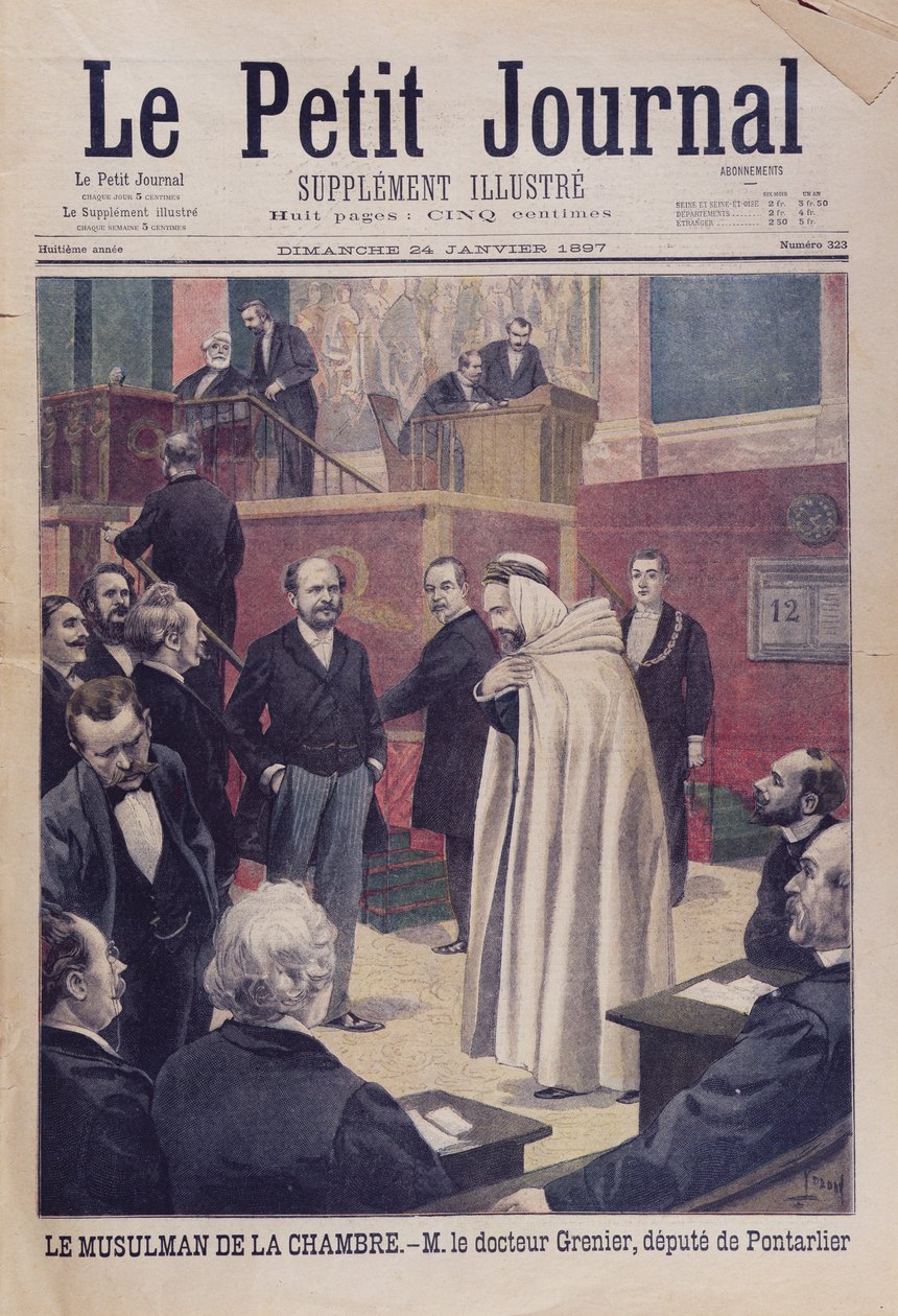 First Muslim Deputy in the French Assembly, Dr. Philippe Grenier, cover illustration of Le Petit Journal, 24th January 1897 by French School